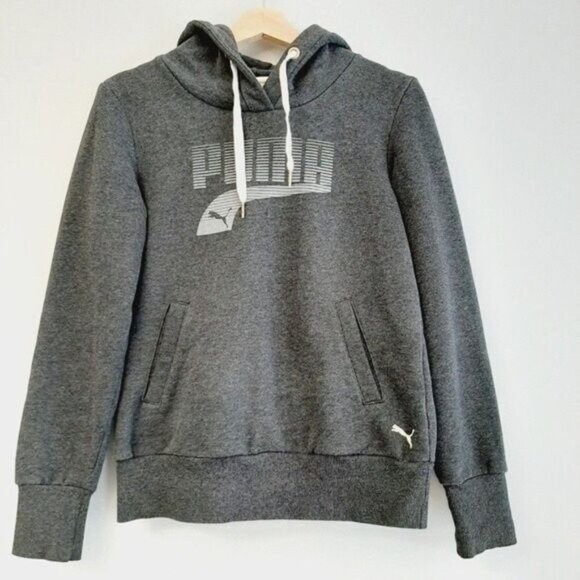 PUMA Sweatshirt Hoodie Grey w/ Velvet Logo Sz S - Picture 2 of 8